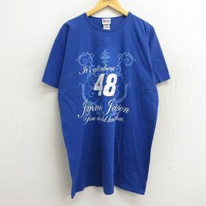 古着 半袖 ビンテージ Tシャツ ワンピース レディース 00s NASCAR ジミージョンソン 48 ロング丈 コットン クルーネック 青 ブルー 23j