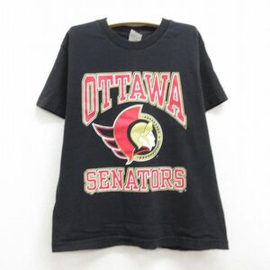 古着 半袖 ビンテージ Tシャツ キッズ ボーイズ 子供服 00s NHL オタワセネターズ コットン クルーネック 黒 ブラック アイスホッケー