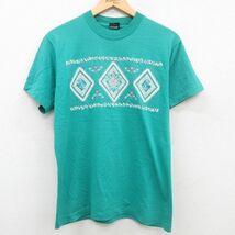 古着 半袖 ビンテージ Tシャツ レディース 90s 花 鳥 クルーネック 青緑 23jul27 中古_画像1