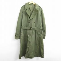 L/古着 長袖 ビンテージ ミリタリー オーバー コート メンズ 50s ロング丈 濃緑 グリーン 22oct31 中古 アウター_画像1