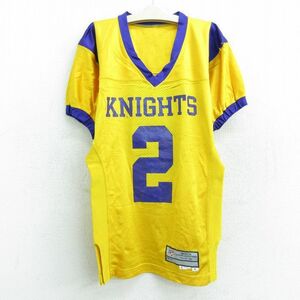 古着 半袖 ビンテージ フットボール Tシャツ キッズ ボーイズ 子供服 90s KNIGHTS CUOZZO 2 メッシュ地 Vネック 黄 イエロー ユニフォ