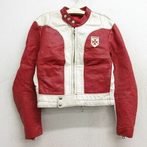 古着 長袖 レザー ジャケット キッズ ガールズ 子供服 80s HARRO レーシング ツートンカラー 赤他 レッド 23dec21