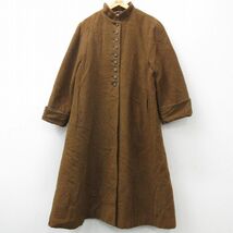 古着 長袖 ウール コート レディース ロング丈 スタンドカラー 茶 ブラウン 23dec18 中古 アウター_画像1