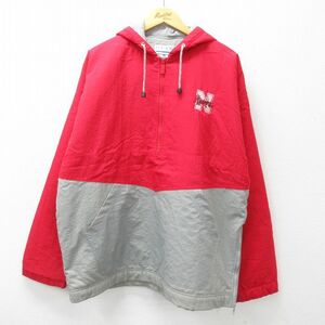 XL/古着 長袖 ハーフジップ ナイロン ジャケット パーカー メンズ 90s ネブラスカハスカーズ ツートンカラー 赤他 レッド 23nov29 中古