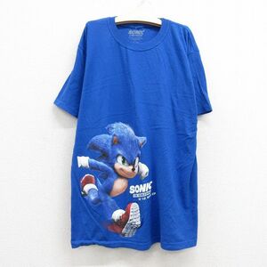 古着 半袖 Tシャツ キッズ ボーイズ 子供服 セガ 映画 ゲーム ソニックザヘッジホッグ コットン クルーネック 青 ブルー 23may22