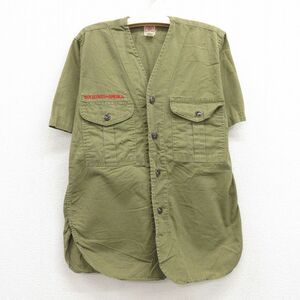 古着 半袖 ビンテージ ボーイスカウト シャツ キッズ ボーイズ 子供服 70s マチ付き 緑系 グリーン spe 23may22