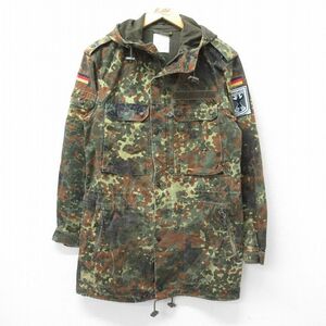 M/古着 長袖 ミリタリー ジャケット パーカー メンズ 90s ドイツ軍 フレクターカモ ロング丈 緑系他 グリーン 迷彩 23nov21 中古 アウ