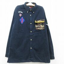 古着 トミーヒルフィガー 長袖 ブランド シャツ キッズ ボーイズ 子供服 90s コットン ボタンダウン 紺 ネイビー 23sep26_画像1