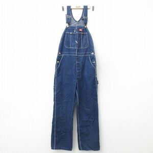 W36/古着 ディッキーズ Dickies オーバーオール メンズ 90s コットン 紺 ネイビー デニム 23jun02 中古 ボトムス