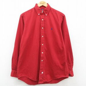 XL/古着 ラルフローレン 長袖 ブランド シャツ メンズ 90s ワンポイントロゴ コットン ボタンダウン 赤 レッド 23jul22 中古 トップス