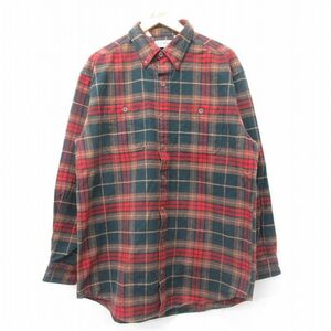 XL/古着 エルエルビーン LLBEAN 長袖 ヘビー フランネル シャツ メンズ 90s ロング丈 コットン ボタンダウン 茶他 ブラウン チェック 2