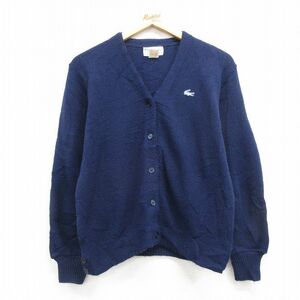 古着 ラコステ LACOSTE 長袖 ブランド ニット カーディガン レディース 70s Heymaker ワンポイントロゴ アクリル 紺 ネイビー 23sep26