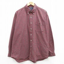 XL/古着 ラルフローレン 長袖 ブランド シャツ メンズ 90s ワンポイントロゴ BIG SHIRT 大きいサイズ コットン ボタンダウン エンジ他_画像1