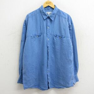 XL/古着 長袖 シャツ メンズ 90s 大きいサイズ ロング丈 リネン 薄紺 ネイビー デニム 23jul19 中古 トップス