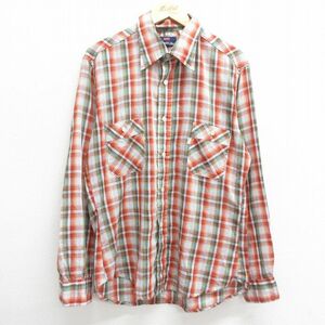 L/古着 リーバイス Levis 長袖 ブランド シャツ メンズ 80s オレンジ系 チェック 23jun07 中古 トップス