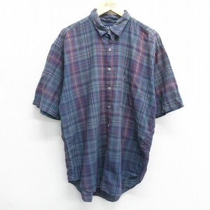 L/古着 ギャップ GAP 半袖 シャツ メンズ 90s コットン 紺他 ネイビー チェック 23jul26 中古 トップス