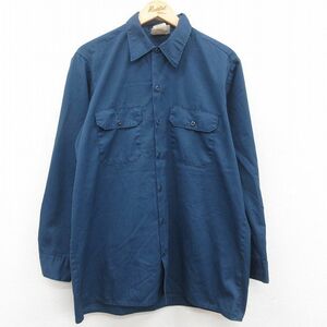 XL/古着 ディッキーズ Dickies 長袖 ワーク シャツ メンズ 90s 紺 ネイビー 23may20 中古 トップス