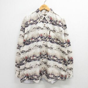 XL/古着 長袖 シャツ メンズ カモ 川 大きいサイズ コットン ボタンダウン ベージュ系他 カーキ 23feb09 中古 トップス