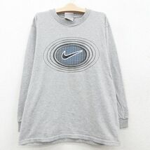 古着 ナイキ NIKE 長袖 ビンテージ Tシャツ キッズ ボーイズ 子供服 00s ビッグロゴ クルーネック グレー 霜降り 23may24_画像1