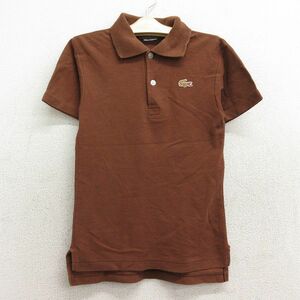 古着 ラコステ LACOSTE IZOD 半袖 ブランド ポロ シャツ キッズ ボーイズ 子供服 80s ワンポイントロゴ 茶 ブラウン spe 23jul26