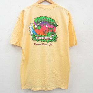 XL/古着 半袖 ビンテージ Tシャツ メンズ 00s カエル ヤシの木 大きいサイズ コットン クルーネック 黄 イエロー 23aug29 中古