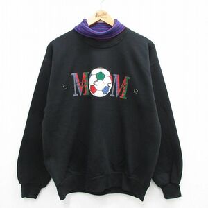 L/古着 長袖 スウェット メンズ 90s サッカー タートルネック ハイネック 黒他 ブラック 23sep20 中古 スエット トレーナー トップス