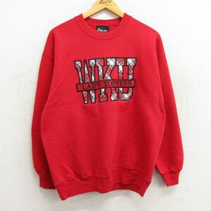 L/古着 長袖 スウェット メンズ 90s WKU クルーネック 赤 レッド 23sep12 中古 スエット トレーナー トップス