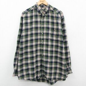 XL/古着 オービス 長袖 シャツ メンズ 90s 大きいサイズ ロング丈 ボタンダウン 緑他 グリーン チェック 23oct13 中古 トップス