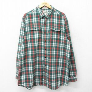 XL/古着 エルエルビーン LLBEAN 長袖 フランネル シャツ メンズ 00s 大きいサイズ ロング丈 コットン 黄緑他 チェック 23oct20 中古 ト