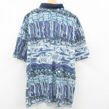 XL/古着 ビューグルボーイ 半袖 ポロ シャツ メンズ 90s 総柄 大きいサイズ 鹿の子 薄紺他 ネイビー 23jun19 中古 トップス_画像3