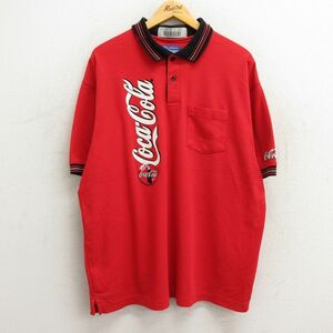 XL/古着 半袖 ポロ シャツ メンズ 90s コカコーラ フロッキープリント 大きいサイズ 赤他 レッド 23aug21 中古 トップス