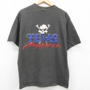 XL/古着 ヘインズ 半袖 ビンテージ Tシャツ メンズ 00s テキサス スカル 濃グレー 霜降り 23aug31 中古