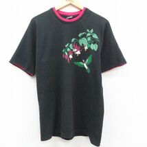 古着 半袖 ビンテージ Tシャツ レディース 90s 鳥 花 コットン クルーネック 黒他 ブラック spe 23may11 中古_画像1