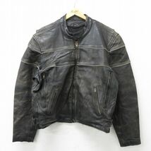 XL/古着 長袖 レザー ジャケット メンズ 黒 ブラック 内側メッシュ 23nov18 中古 アウター 革ジャン 皮ジャン_画像1