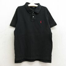 古着 ラルフローレン 半袖 ブランド ポロ シャツ キッズ ボーイズ 子供服 90s ワンポイントロゴ 鹿の子 コットン 黒 ブラック 23jul26_画像1