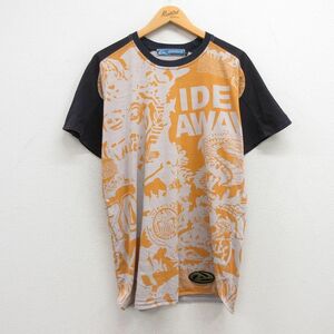 L/古着 クイックシルバー 半袖 ビンテージ Tシャツ メンズ 00s 車 龍 全面プリント クルーネック オレンジ他 23jun28 中古