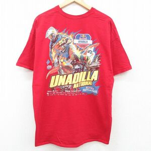 XL/古着 半袖 Tシャツ メンズ UNADILLA モトクロスバイク 企業広告 大きいサイズ コットン クルーネック 赤 レッド 23jul21 中古