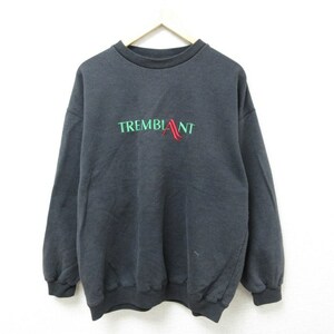 XL/古着 長袖 スウェット メンズ 90s TREMBLANT 刺繍 クルーネック 黒 ブラック 23oct09 中古 スエット トレーナー トップス