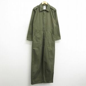 W38/古着 長袖 ミリタリー ツナギ メンズ 濃緑系 グリーン 23dec27 中古 オールインワン ボトムス