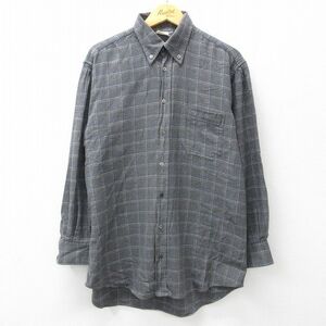 XL/古着 長袖 フランネル シャツ メンズ 90s コットン ボタンダウン 濃グレー他 チェック 23sep12 中古 トップス