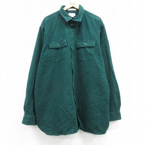 XL/古着 エルエルビーン LLBEAN 長袖 ヘビー フランネル シャツ メンズ 00s 大きいサイズ ロング丈 コットン 緑 グリーン 23oct04 中古