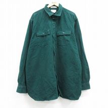 XL/古着 エルエルビーン LLBEAN 長袖 ヘビー フランネル シャツ メンズ 00s 大きいサイズ ロング丈 コットン 緑 グリーン 23oct04 中古_画像1