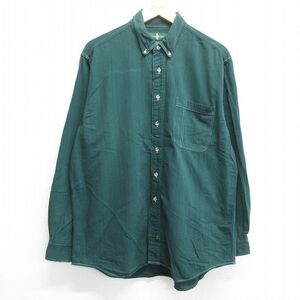 XL/古着 長袖 シャツ メンズ 90s コットン ボタンダウン 緑 グリーン ストライプ 23oct28 中古 トップス