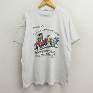 XL/古着 半袖 ビンテージ Tシャツ メンズ 90s 車 ボート 大きいサイズ コットン クルーネック 薄グレー 霜降り spe 23jul08 中古