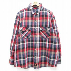 XL/古着 ディッキーズ Dickies 長袖 ヘビー フランネル シャツ メンズ コットン 紺他 ネイビー チェック 23oct13 中古 トップス