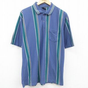 XL/古着 半袖 ポロ シャツ メンズ 薄紺他 ネイビー ストライプ 23may19 中古 トップス