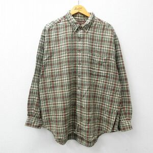 XL/古着 アバクロンビー 長袖 フランネル シャツ メンズ 大きいサイズ ロング丈 コットン ボタンダウン 緑他 グリーン チェック 23oct3