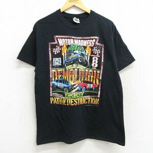 L/古着 半袖 Tシャツ メンズ 車 MOTORMADNESS DEMOLITION コットン クルーネック 黒 ブラック 23apr03 中古