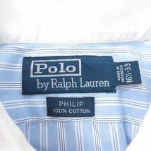 XL/古着 ラルフローレン 長袖 ブランド シャツ メンズ 90s PHILIP コットン 薄紺他 ネイビー ストライプ 23dec07 中古 トップス_画像4