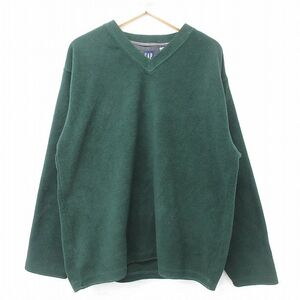 L/古着 ギャップ GAP 長袖 フリース トップス メンズ 00s 無地 Vネック 緑 グリーン 23oct07 中古 アウター